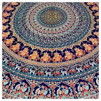 Indan 100% Cotton Queen Size Blue Peacock Mandala Tapestry 1