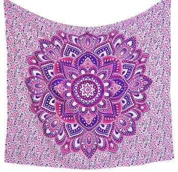 Indan 100% Cotton Queen Size Pink Flower Tapestry 1