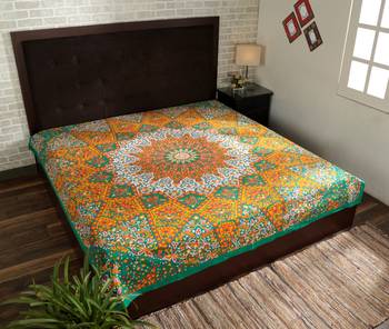 Indan 100% Cotton Queen Size Orange and Green Star Mandala Tapestry 1