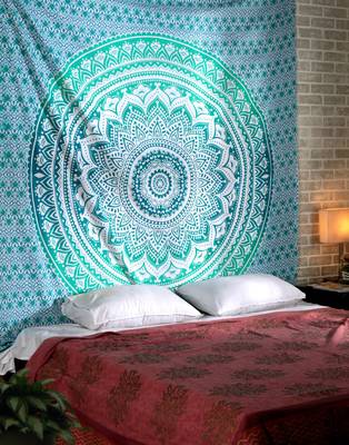 Indan 100% Cotton Queen Size Green Ombre Tapestry 1