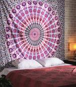 Indan 100% Cotton Queen Size Pink Feather Mandala Tapestry