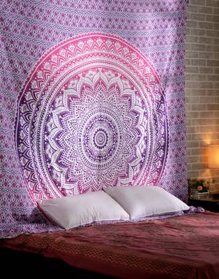 Indan 100% Cotton Queen Size Pink Ombre Tapestry 1