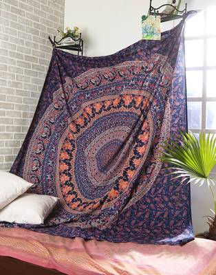 Indan 100% Cotton Queen Size Blue Peacock Mandala Tapestry 1