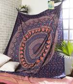 Indan 100% Cotton Queen Size Blue Peacock Mandala Tapestry