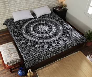 Indan 100% Cotton Queen Size Black and White Elephant Mandala Tapestry 1