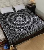Indan 100% Cotton Queen Size Black and White Elephant Mandala Tapestry