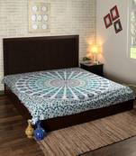 Indan 100% Cotton Queen Size White Blue Feather Mandala Tapestry