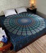 Indan 100% Cotton Queen Size Blue Feather Mandala Tapestry