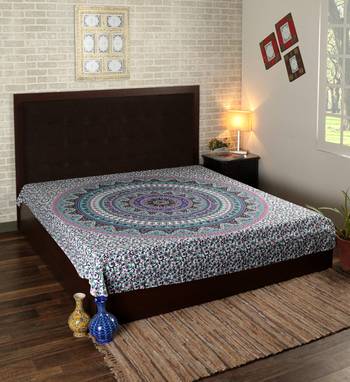 Indan 100% Cotton Queen Size Pink Green Star Mandala Tapestry 1