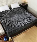 Indan 100% Cotton Queen Size Black and White Peacock Feather Mandala Tapestry