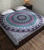 Indan 100% Cotton Queen Size Pink and Green Elephant Mandala Tapestry