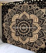 Indan 100% Cotton Queen Size Black Golden Flower Tapestry