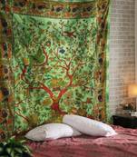 Indan 100% Cotton Queen Size Green Tree of Life Tapestry