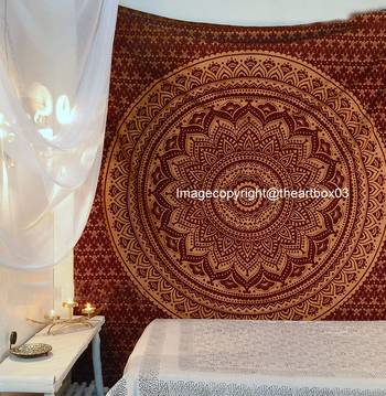 Indan 100% Cotton Queen Size Brown Golden Ombre Tapestry 1