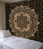 Indan 100% Cotton Queen Size Black Golden Flower Tapestry