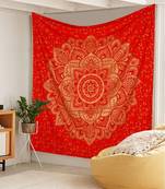 Indan 100% Cotton Queen Size Red Golden Flower Tapestry