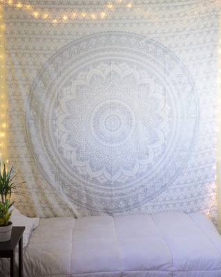 Indan 100% Cotton Queen Size Silver Ombre Tapestry 1