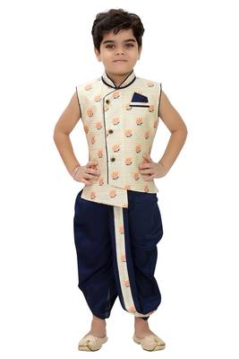 White printed cotton boys-dhoti-kurta 1