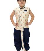 White printed cotton boys-dhoti-kurta