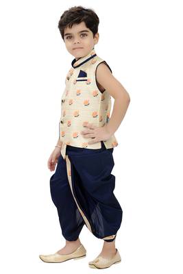 White printed cotton boys-dhoti-kurta 2
