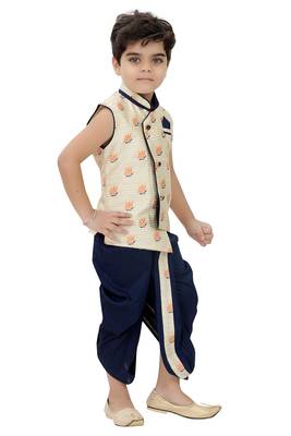 White printed cotton boys-dhoti-kurta 3