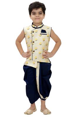 White printed cotton boys-dhoti-kurta 1
