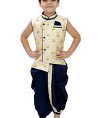 White printed cotton boys-dhoti-kurta