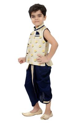 White printed cotton boys-dhoti-kurta 2