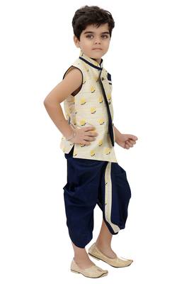 White printed cotton boys-dhoti-kurta 3
