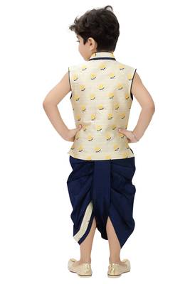 White printed cotton boys-dhoti-kurta 4