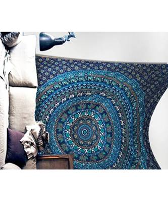 Indan 100% Cotton Queen Size Blue Elephant Mandala Tapestry 1