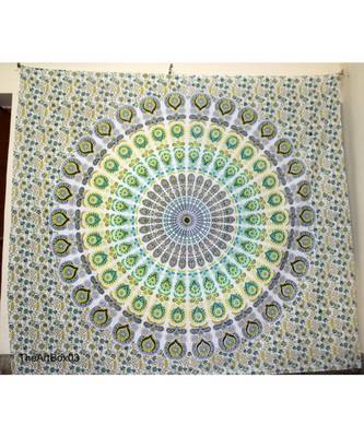 Indan 100% Cotton Queen Size Yellow Feather Mandala Tapestry 1
