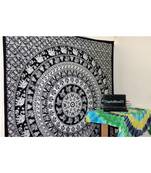 Indan 100% Cotton Queen Size Black and White Elephant Mandala Tapestry