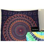 Indan 100% Cotton Queen Size Navy Blue Spoon Mandala Tapestry