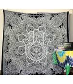 Indan 100% Cotton Queen Size Black and White Hand of Fatima Tapestry