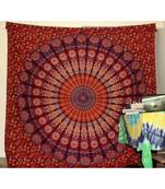 Indan 100% Cotton Queen Size Mehroon Feather Mandala Tapestry