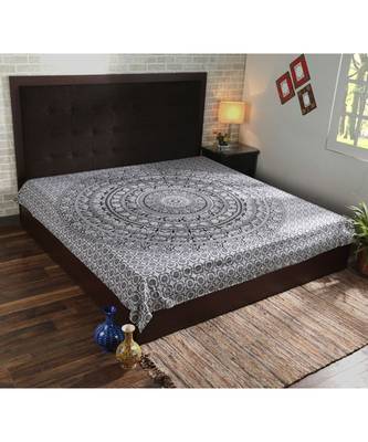 Indan 100% Cotton Queen Size Black and White Elephant Mandala Tapestry 1