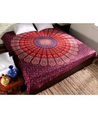 Indan 100% Cotton Queen Size Mehroon Feather Mandala Tapestry 1