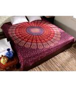 Indan 100% Cotton Queen Size Mehroon Feather Mandala Tapestry