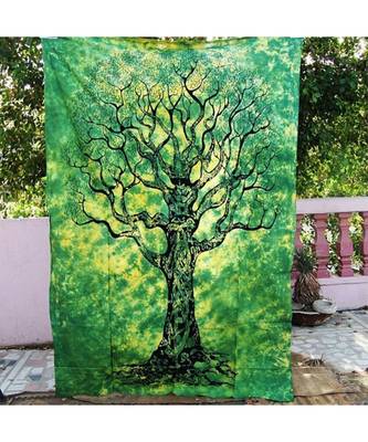 Indan 100% Cotton Queen Size Green Dry Tree Tapestry 1