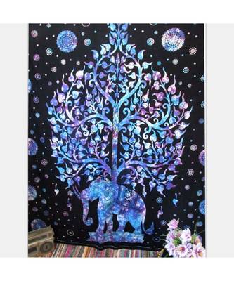 Indan 100% Cotton Queen Size Purple Elephant Tree Tapestry 1