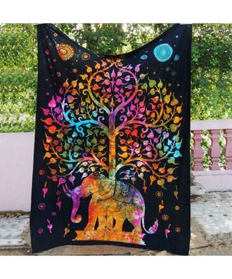 Indan 100% Cotton Queen Size Multi Elephant Tree Tapestry 1