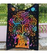 Indan 100% Cotton Queen Size Multi Elephant Tree Tapestry