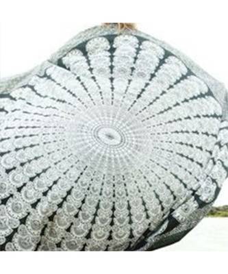 Indan 100% Cotton Queen Size Black and White Peacock Feather Mandala Tapestry 1