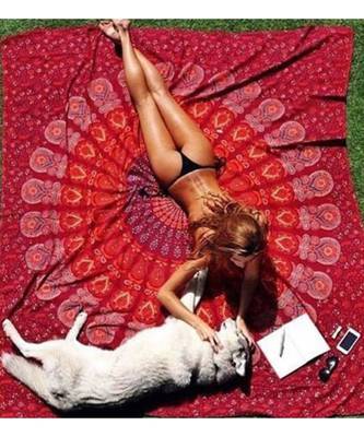 Indan 100% Cotton Queen Size Mehroon Feather Mandala Tapestry 1