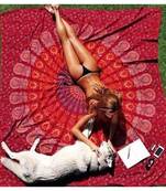 Indan 100% Cotton Queen Size Mehroon Feather Mandala Tapestry