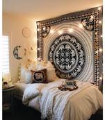 Indan 100% Cotton Queen Size Black and White Elephant Mandala Tapestry