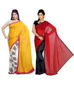 Combo of 2 Multicolor Poly Georgette Printed Women's Saree