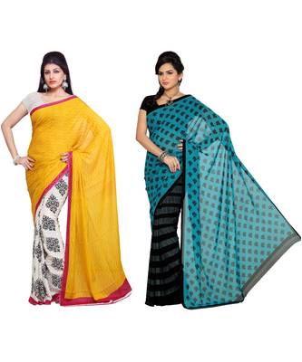 Combo of 2 Multicolor Poly Georgette Printed Women's Saree 1