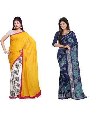Combo of 2 Multicolor Poly Georgette Printed Women's Saree 1